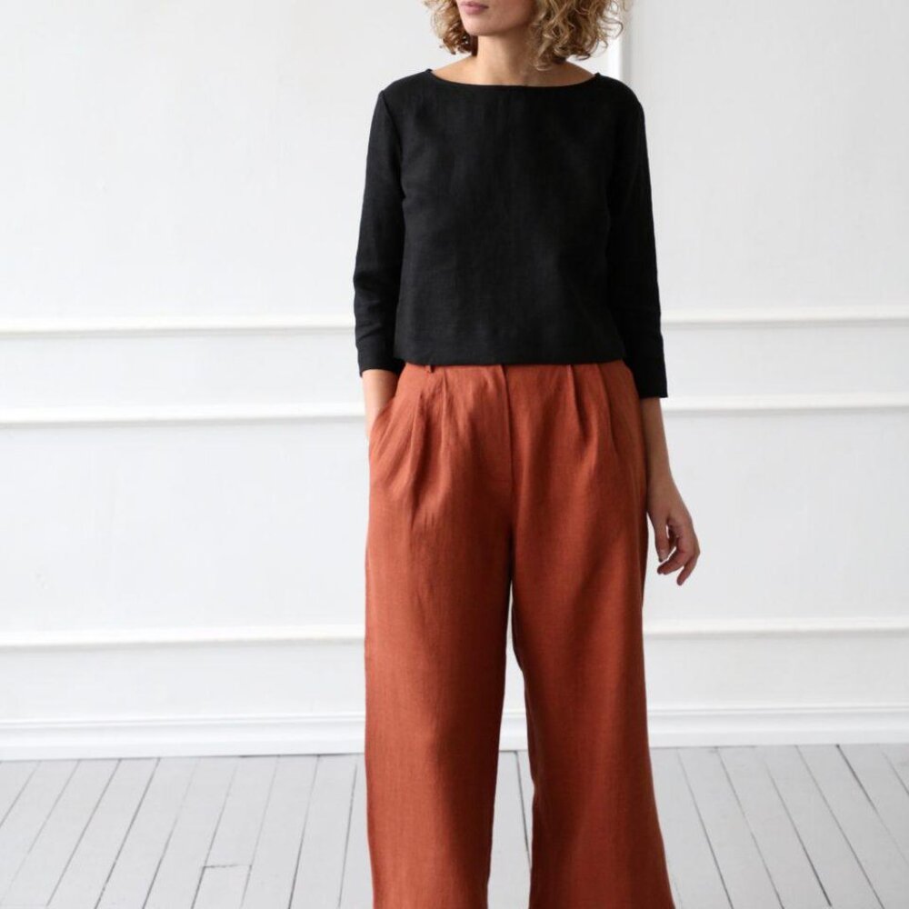 NWT OFFON Wide leg culotte sustainable linen oversized pants summer size L Large - Picture 2 of 4